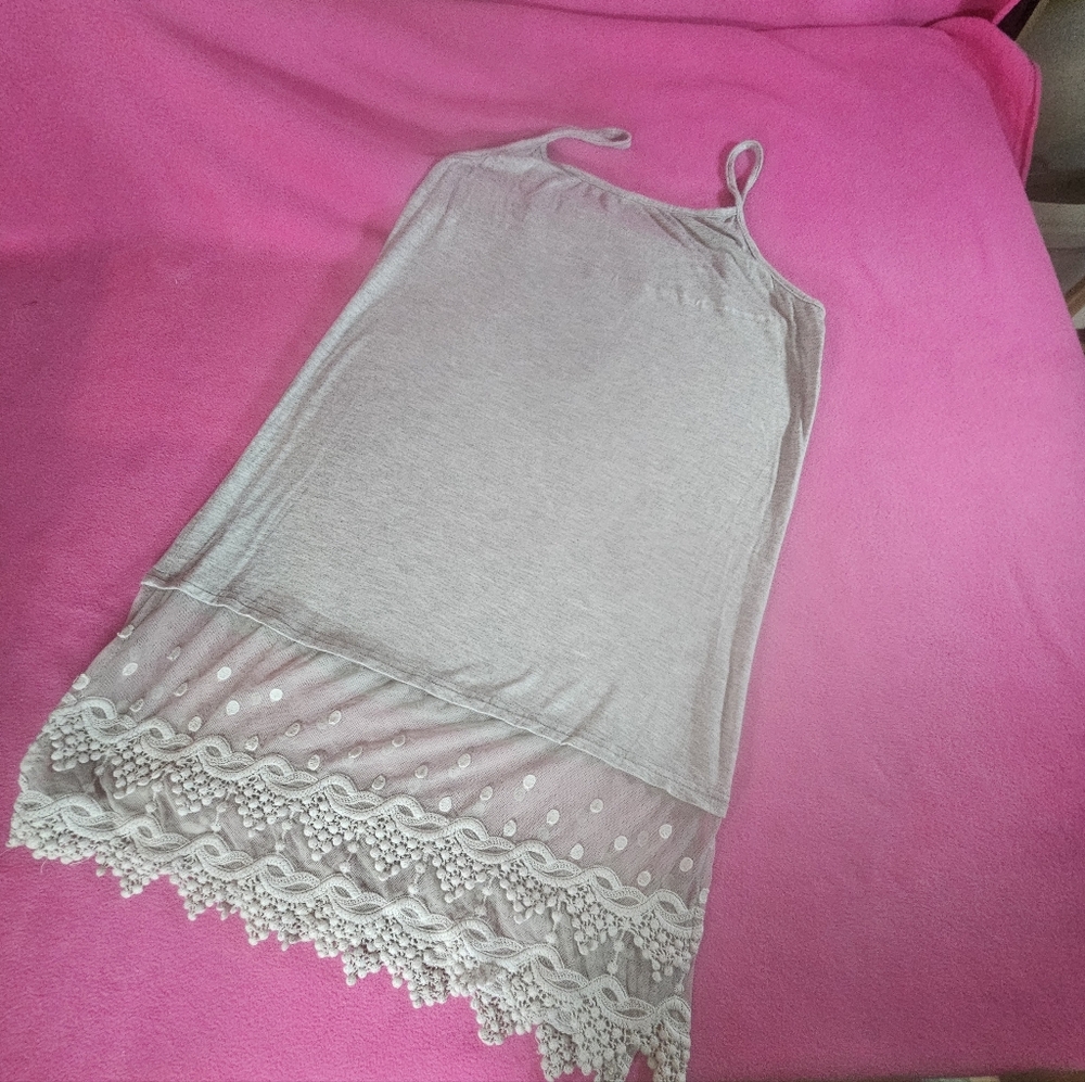 Elegant Gray Lace Trim Summer Dress Or Top